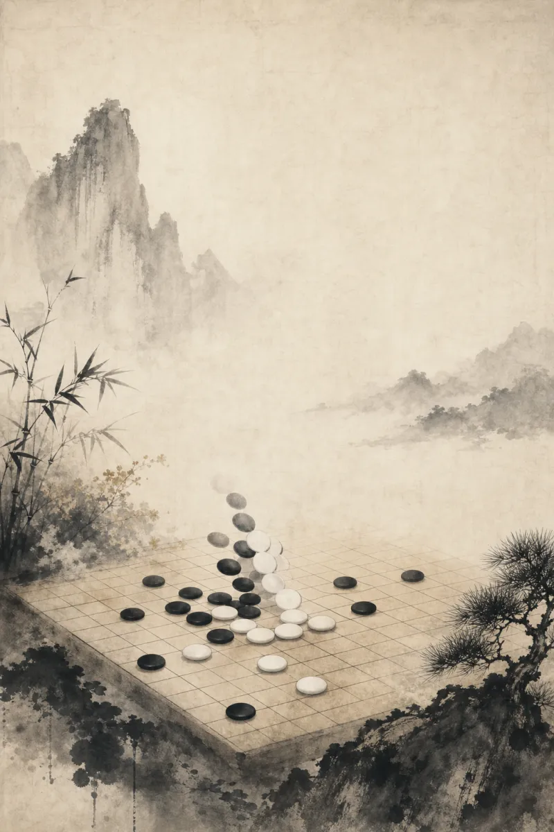 黑白棋水墨插圖